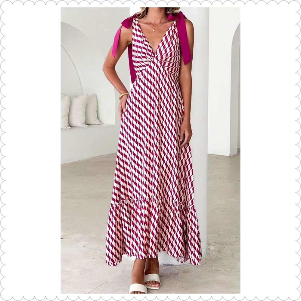 Printed V-Neck Tie Shoulder Cami Dress - Picture 11 of 15